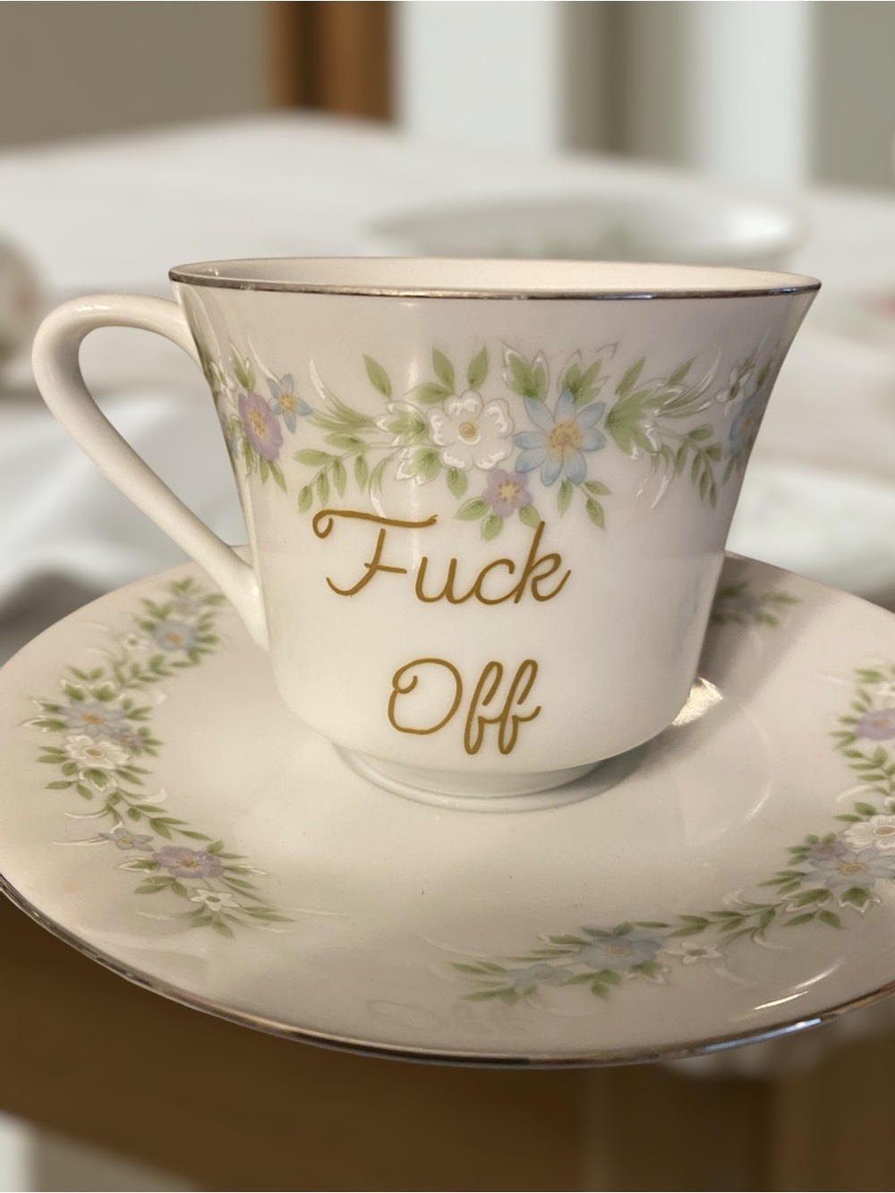 Floral Teacup & Saucer Funny Snarky Adult Decor - Picture 1 of 2